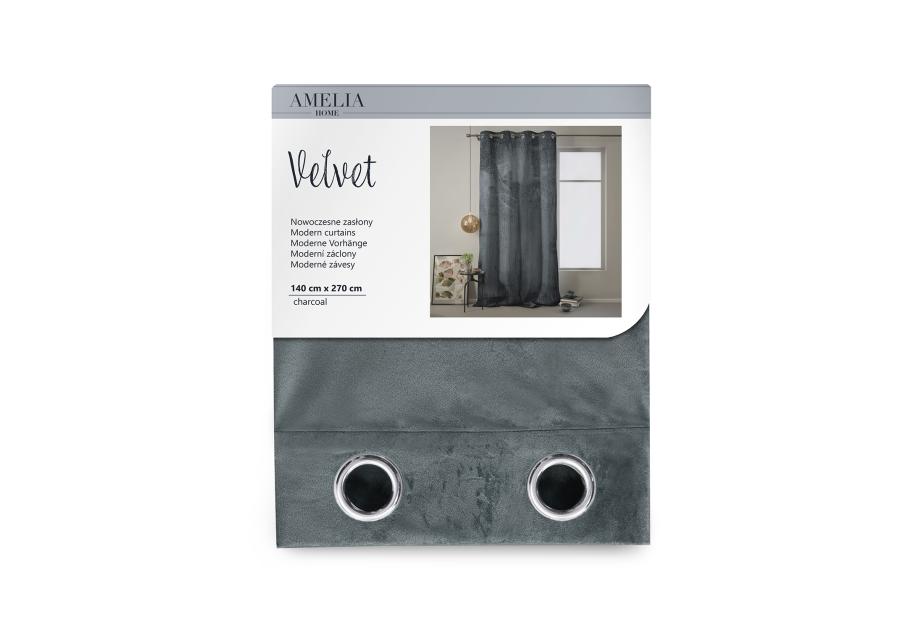 Zasłona Velvet Eyelets grafitowy 140x270 cm AMELIAHOME