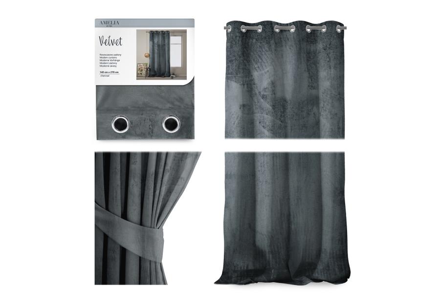 Zasłona Velvet Eyelets grafitowy 140x270 cm AMELIAHOME