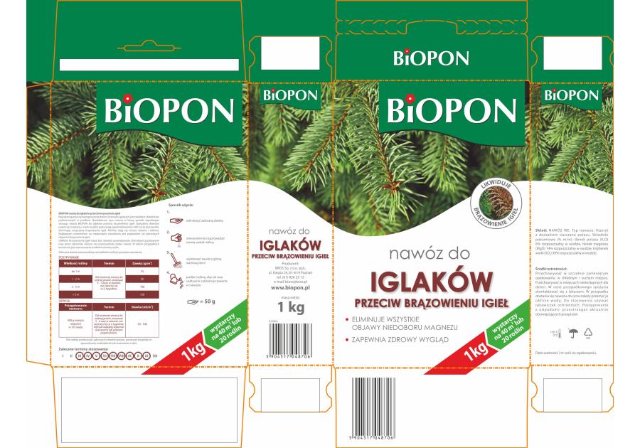 Nawóz do iglaków przeciw brązowieniu igieł granulat 1 kg BIOPON