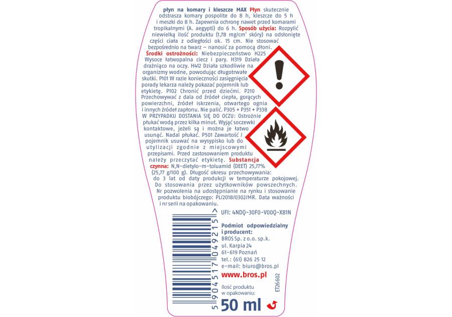 Płyn na komary i kleszcze max 50 ml BROS