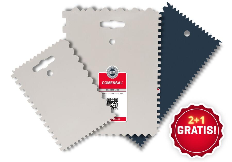 Szpachle plastikowe z ząbkami szare 133x90, 178x133 COMENSAL