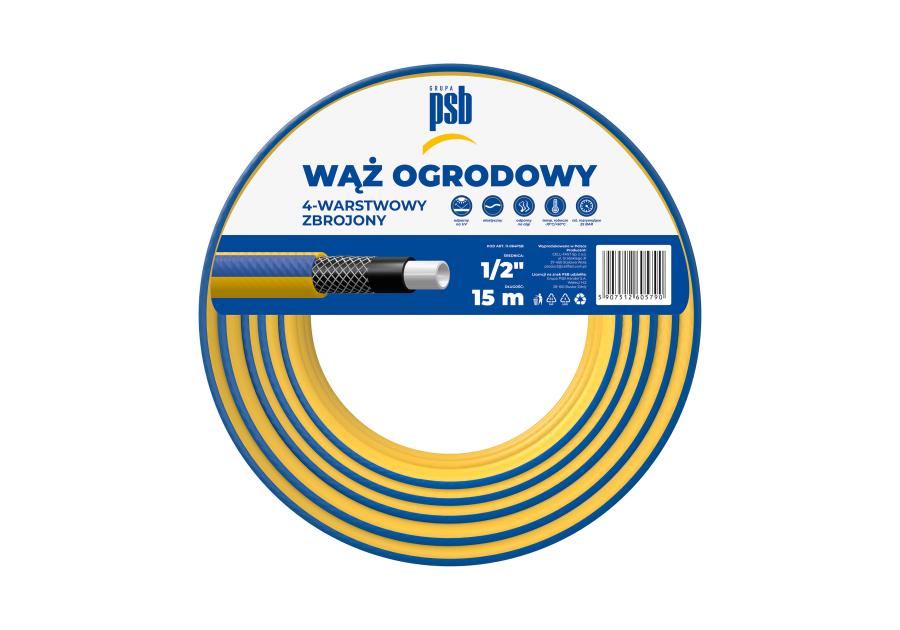 Wąż ogrodowy 4 warstwowy 1/2 - 15 m PSB