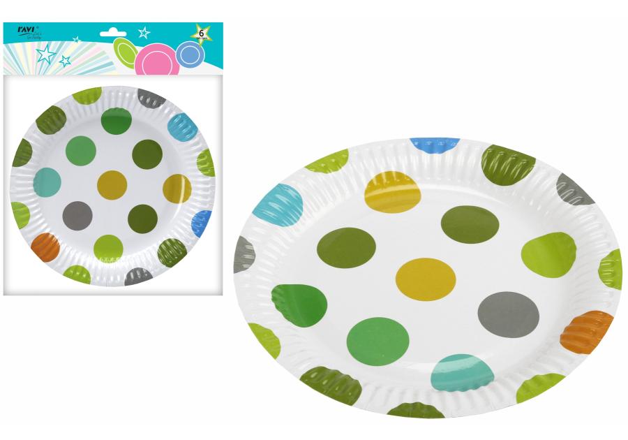 Talerz papierowy Green dots 18 cm - 6 szt. RAVI
