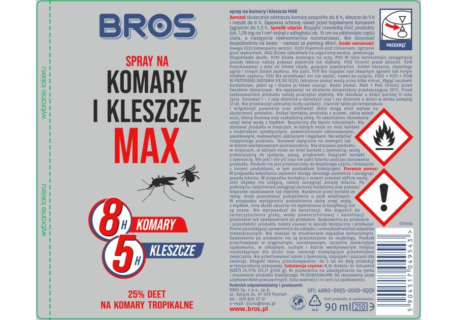Spray na komary i kleszcze max 90 ml BROS