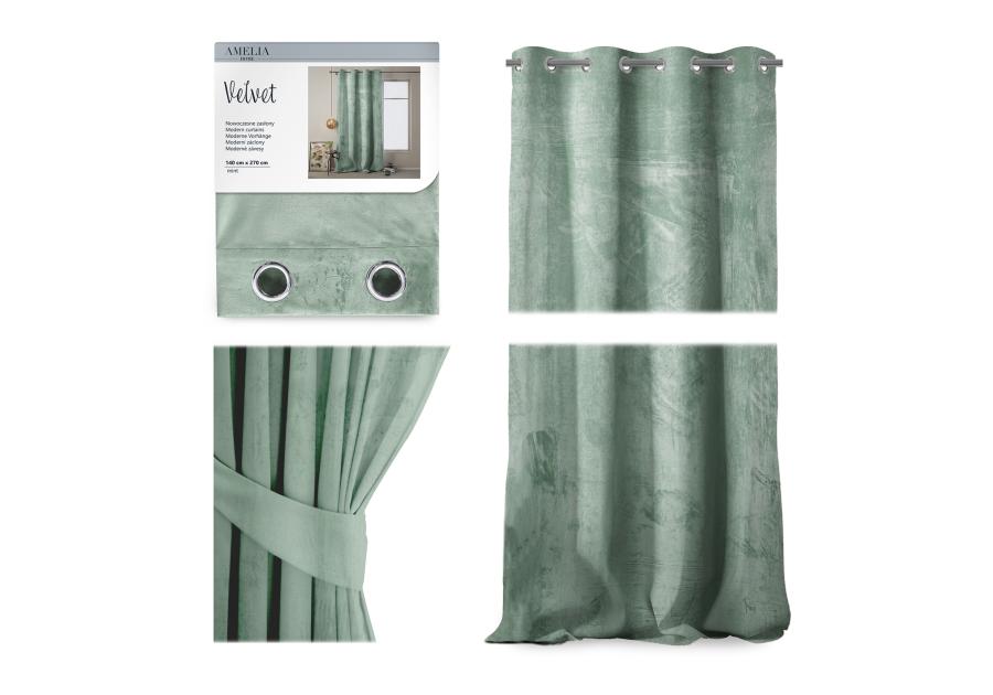 Zasłona Velvet Eyelets miętowy 140x270 cm AMELIAHOME
