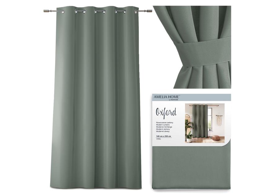 Zasłona Oxford Eyelets stalowy 140x250 cm AMELIAHOME