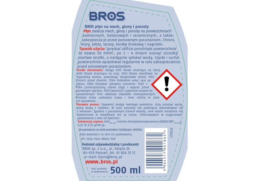Płyn na mech, glony i porosty 500 ml BROS