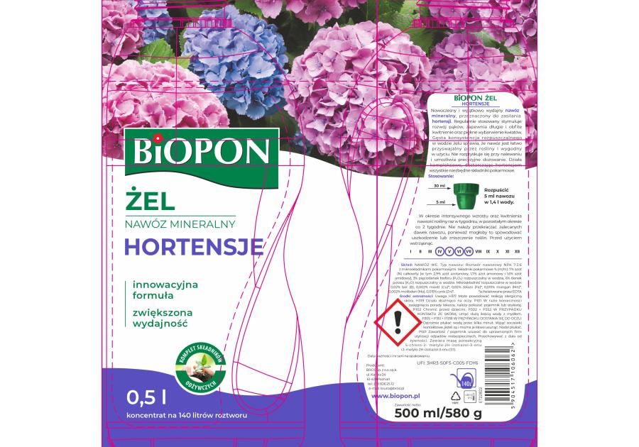 Żel nawóz mineralny do hortensji 0,5 L BIOPON