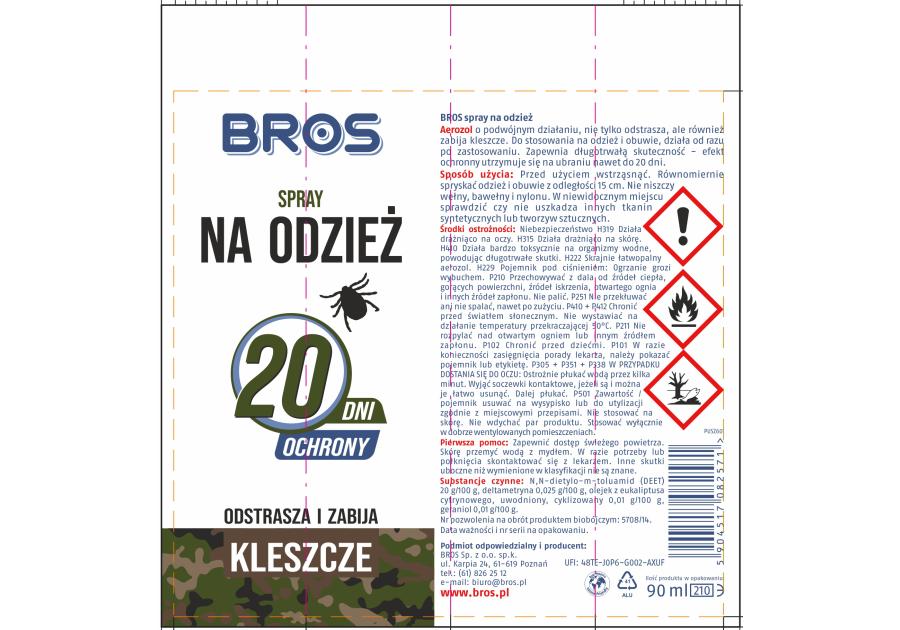 Spray na odzież odstraszający kleszcze 90 ml BROS