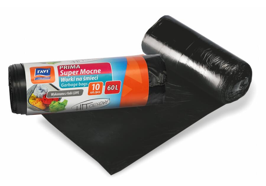 Worki na śmieci Prima 60 L LDPE czarne RAVI