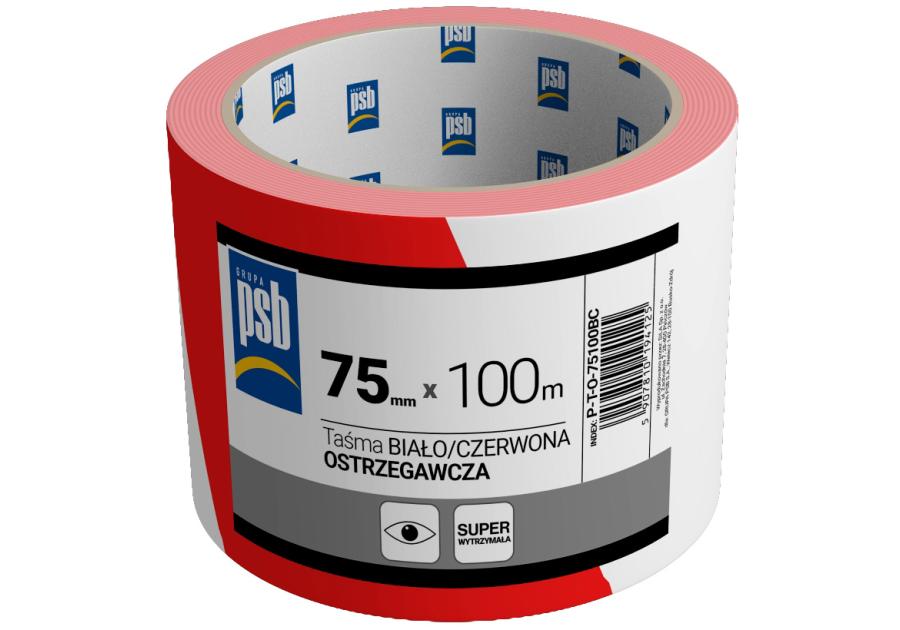 Taśma ostrzegawcza biało-czerwona PSB 75 mm x 100 m SILA