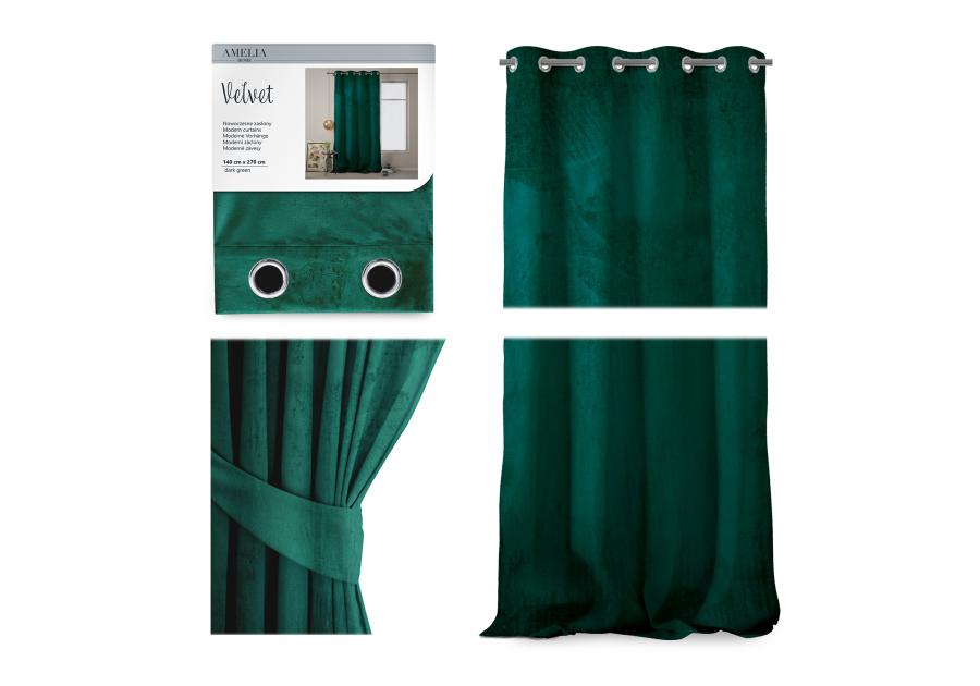Zasłona Velvet Eyelets ciemnozielony 140x270 cm AMELIAHOME