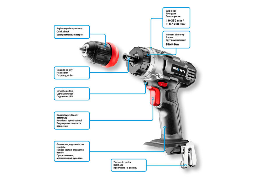 Wiertarko-wkrętarka akumulatorowa Energy 18V GRAPHITE