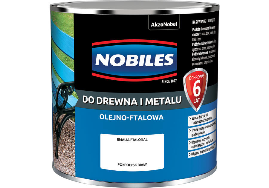 Farba ftalowa do drewna i metalu Ftalonal 0,25 L biała półpołysk NOBILES