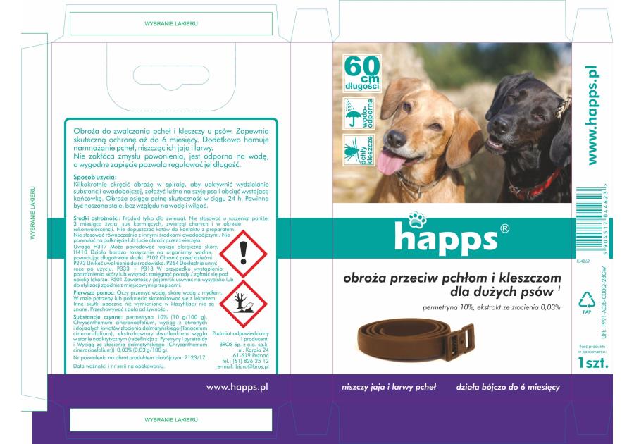 Obroża przeciw pchłom i kleszczom dla dużych psów HAPPS