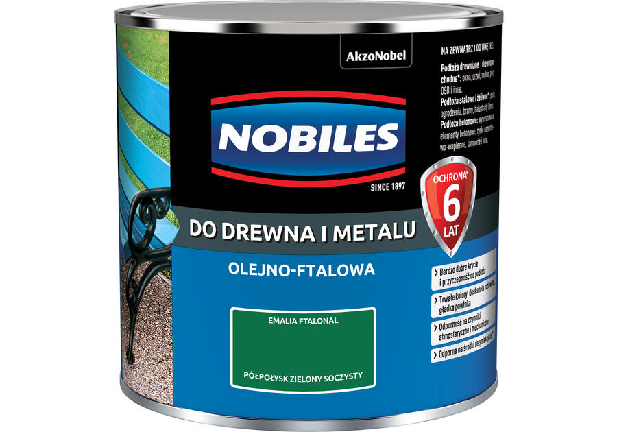 Farba ftalowa do drewna i metalu Ftalonal 0,25 L zielony soczysty półpołysk NOBILES