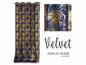 Zasłona Velvet Goldeneaves ciemnoniebieski 140x245 cm AMELIAHOME