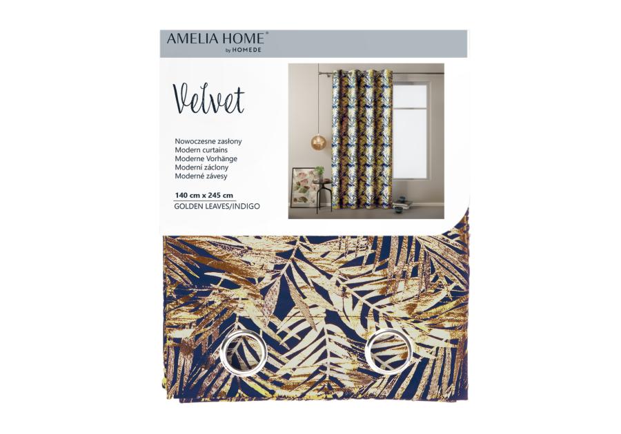 Zasłona Velvet Goldeneaves ciemnoniebieski 140x245 cm AMELIAHOME