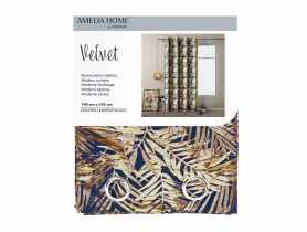 Zasłona Velvet Goldeneaves ciemnoniebieski 140x245 cm AMELIAHOME