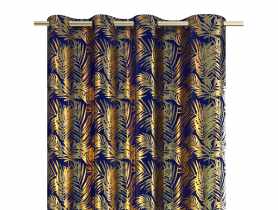 Zasłona Velvet Goldeneaves ciemnoniebieski 140x245 cm AMELIAHOME