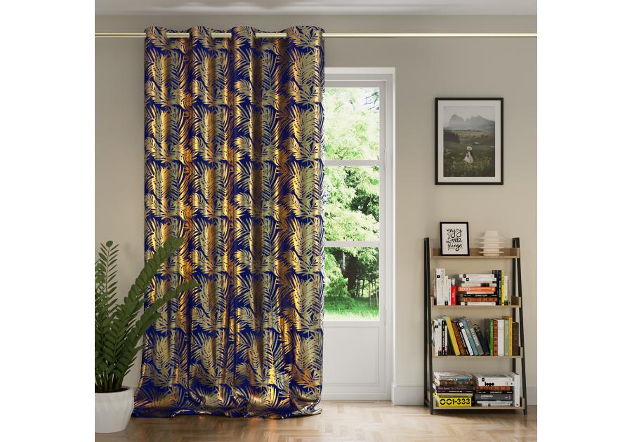 Zasłona Velvet Goldeneaves ciemnoniebieski 140x245 cm AMELIAHOME