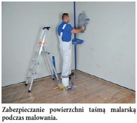 Zabezpieczanie powierzchni taśmą malarską podczas malowania.