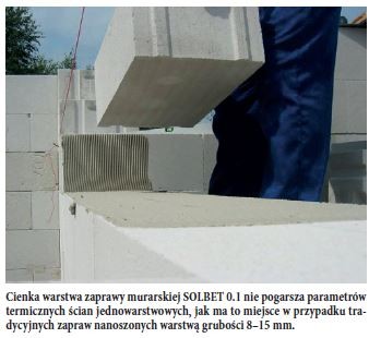 Cienka warstwa zaprawy murarskiej SOLBET 0.1 nie pogarsza parametrów termicznych ścian jednowarstwowych