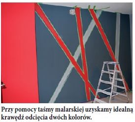 Przy pomocy taśmy malarskiej uzyskamy idealną krawędź odcięcia dwóch kolorów.