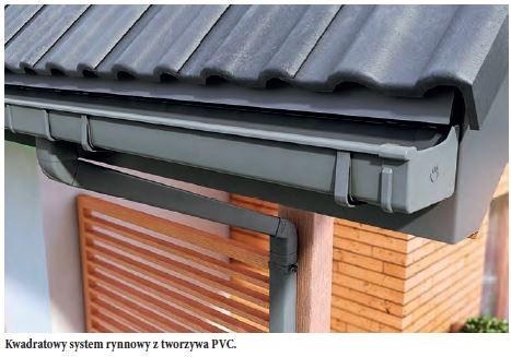 Kwadratowy system rynnowy z tworzywa PVC.