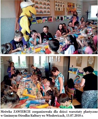 Mrówka ZAWIERCIE zorganizowała dla dzieci warsztaty plastyczne w Gminnym Ośrodku Kultury we Włodowicach, 13.07.2018 r.