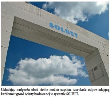 Układając nadproża obok siebie można uzyskać szerokość odpowiadającą każdemu typowi ściany budowanej w systemie SOLBET.
