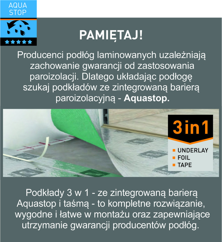 Pamiętaj ! Producenci podłóg laminowanych uzależniają zachowanie gwarancji od zastosowania paroizolacji