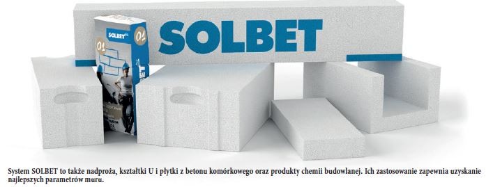 System SOLBET to także nadproża, kształtki U i płytki z betonu komórkowego oraz produkty chemii budowlanej. Ich zastosowanie zapewnia uzyskanie najlepszych parametrów muru.