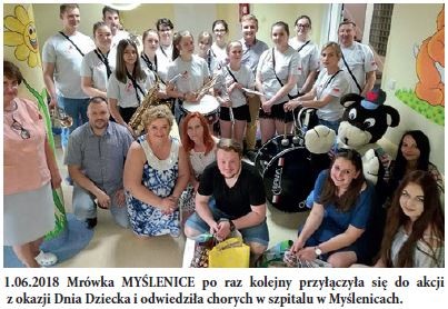 1.06.2018 Mrówka MYŚLENICE po raz kolejny przyłączyła się do akcji z okazji Dnia Dziecka i odwiedziła chorych w szpitalu w Myślenicach.