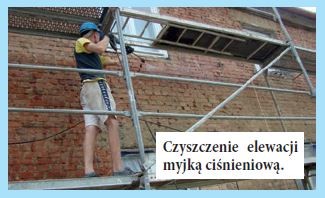 Czyszczenie elewacji myjką ciśnieniową.