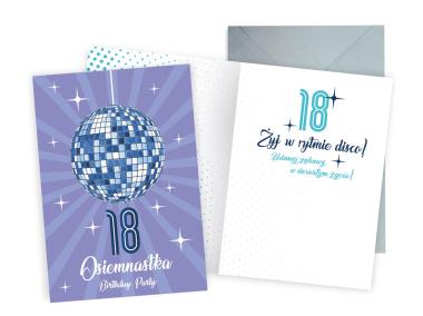 Zdjęcie: Karnet DKP-007 Urodziny 18 - osiemnastka, cyfry, disco KUKARTKA