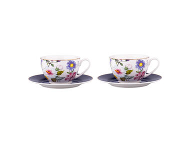 Zdjęcie: Filiżanki 200 ml ze spodkiem 15 cm nbc komplet 2 szt.  gift box z pokrywą pvc blooming ALTOMDESIGN
