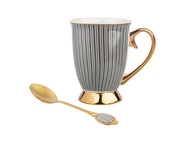 Zdjęcie: Kubek na stopce Atelier 250 ml z łyżeczką z porcelanową wstawką dekorowany A Gift Box ALTOMDESIGN
