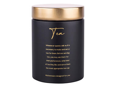 Zdjęcie: Puszka okragła czarna matowa z pokrywą w odcieniu złota 11x11x15 cm Tea ALTOMDESIGN
