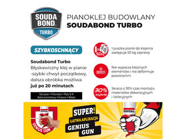 Zdjęcie: Klej budowlany szybkoschnący Soudabond Easy Turbo z aplikatorem Genius Gun 750 ml SOUDAL