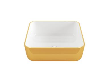 Zdjęcie: Umywalka nablatowa Malaga Trend 39 cm, kwadratowa, biało-złota INVENA