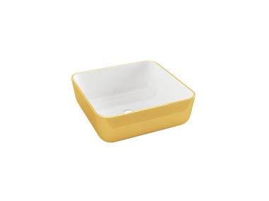 Zdjęcie: Umywalka nablatowa Malaga Trend 39 cm, kwadratowa, biało-złota INVENA