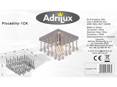 Zdjęcie: Lampa plafon Piccadilly 1ck chrom kwadrat ADRILUX