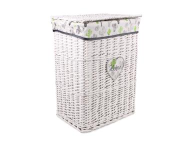 Zdjęcie: Kosz na pranie wiklinowy z materiałem w kaktusy 44x32x56 cm biały TIN TOURS