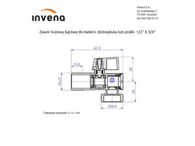 Zdjęcie: Zawór kątowy kulowy 1/2x3/4 z filtrem INVENA