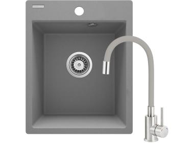 Zdjęcie: Zlewozmywak granitowy ZRC S103 szary metalik, bateria S720 DEANTE
