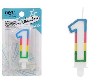 Zdjęcie: Świeczka urodzinowa Cyferka 1 Rainbow DECOR