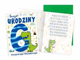 Karnet PR-448 Urodziny 6 - cyferki, dinozaur KUKARTKA