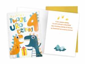Karnet DKP-037 Urodziny 4 - cyferki, dinozaury KUKARTKA