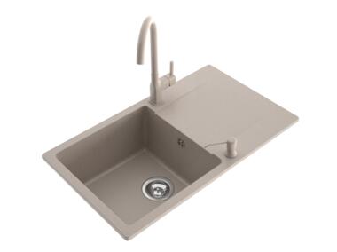 Zdjęcie: Zlewozmywak granitowy Castello 1-komorowy piaskowy 76x44x21,5 cm bateria Avia U MILÓ